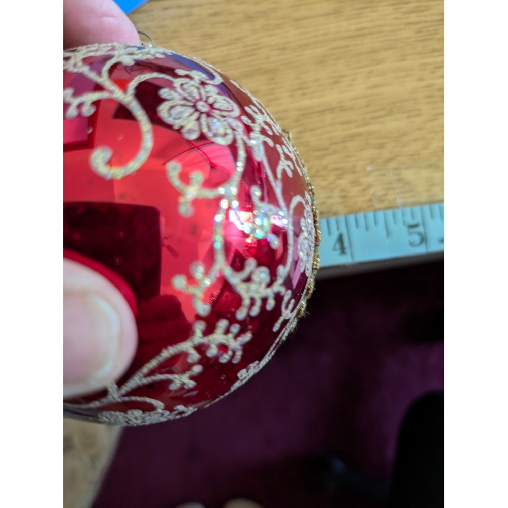 Vintage 1993 Krebs Glas Lauscha Red Glass Santa Christmas Ornament Gold Trim 3" - Picture 6 of 6